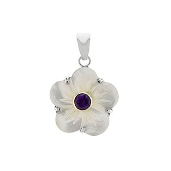 Flower Crafted Shell W Amethyst Pendant