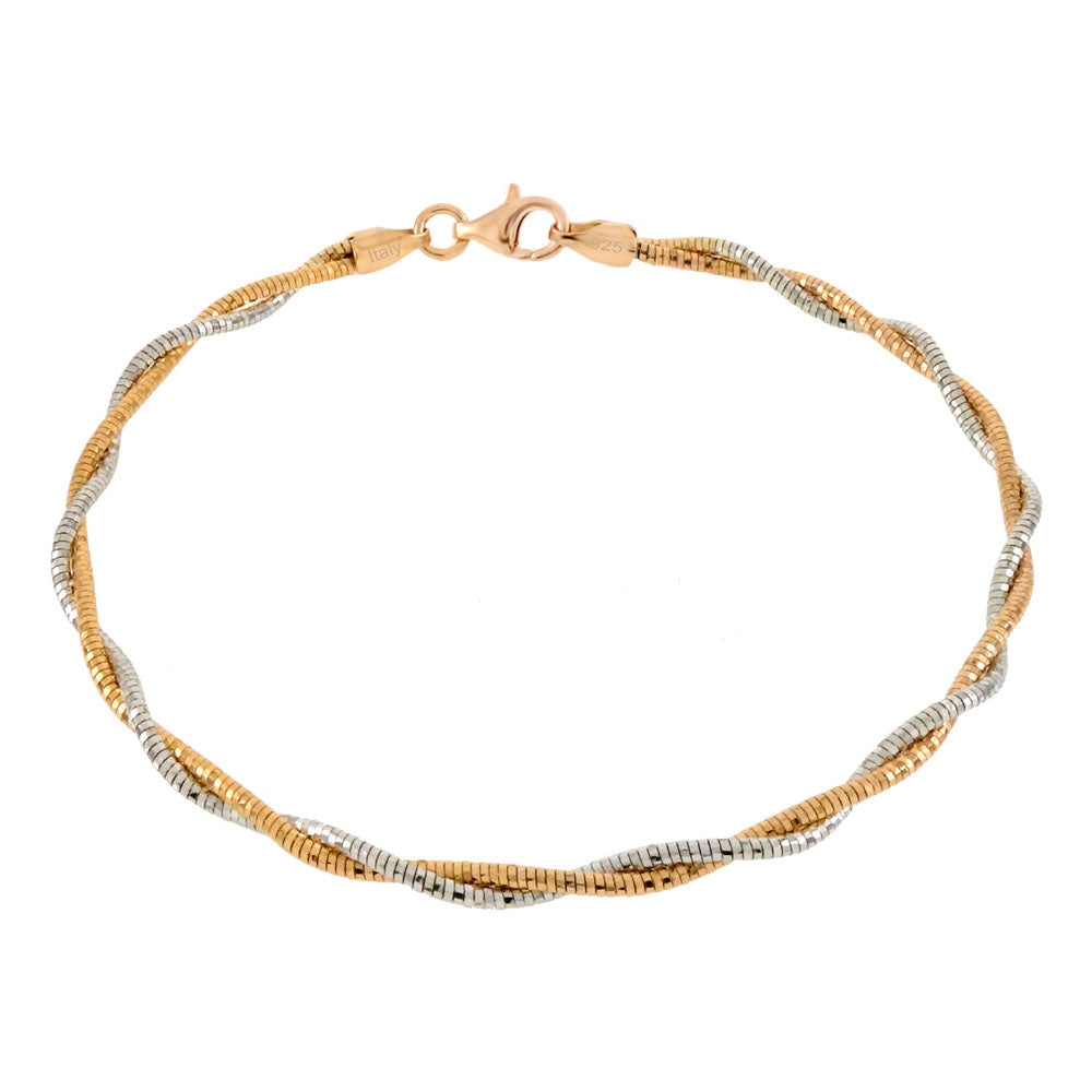 2 Tone Rhodium Braide Round Omega Bracelet