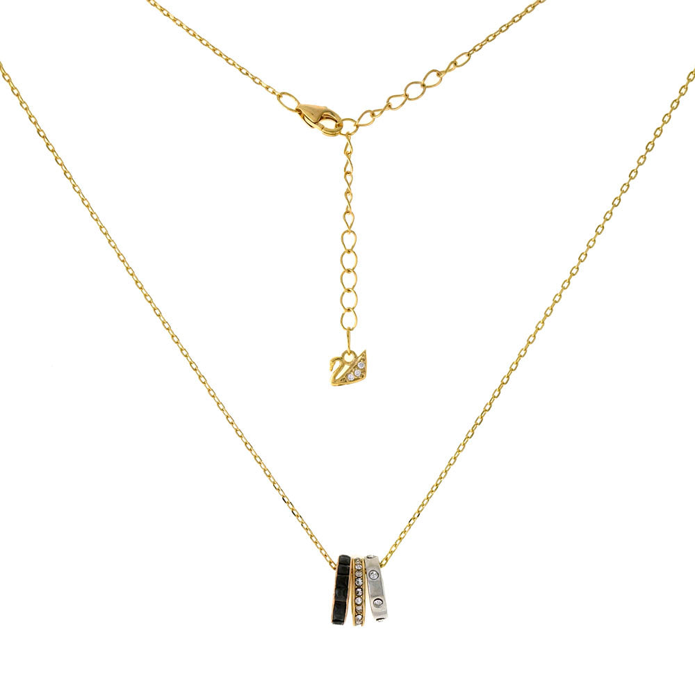 Sterling Silver Gold Plated Chain W Tri Colors Triple CZ Rings Pendant Necklace