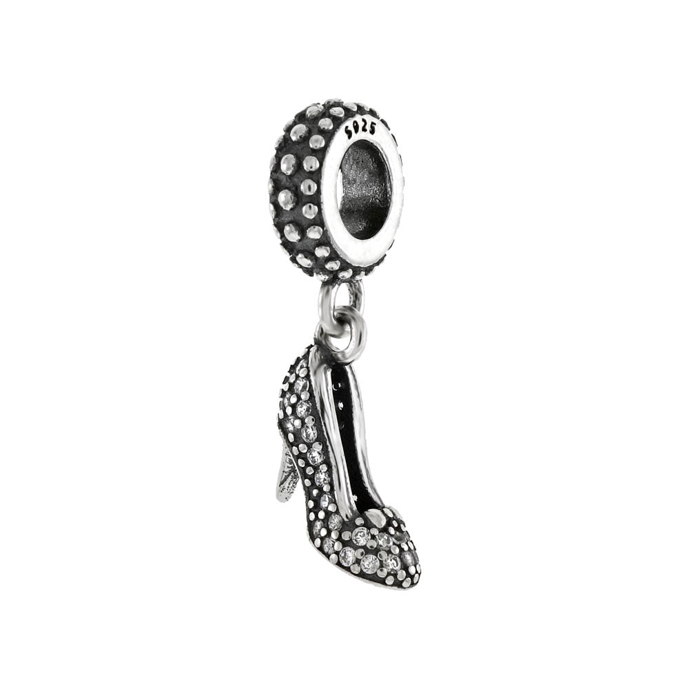 CZ High Heel Pump Oxidized Slider Charm Pendant