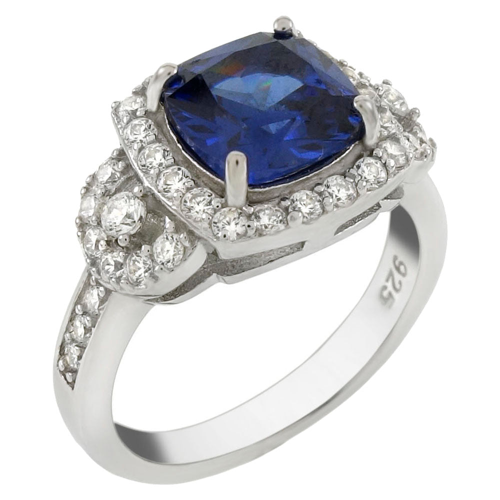 8X8mm Tanzanite Halo CZ Sterling Silver Ring