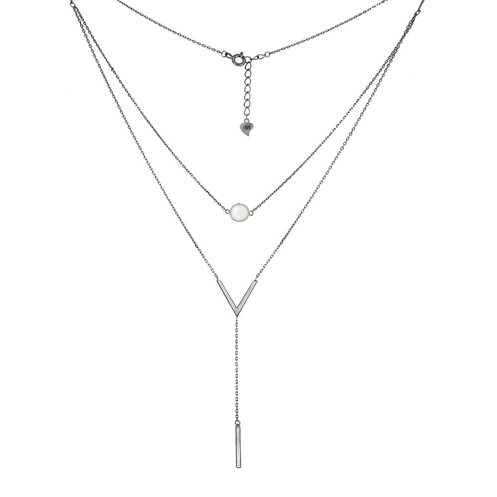 Sterling Silver Delicate Double Layered Rhodium Necklace
