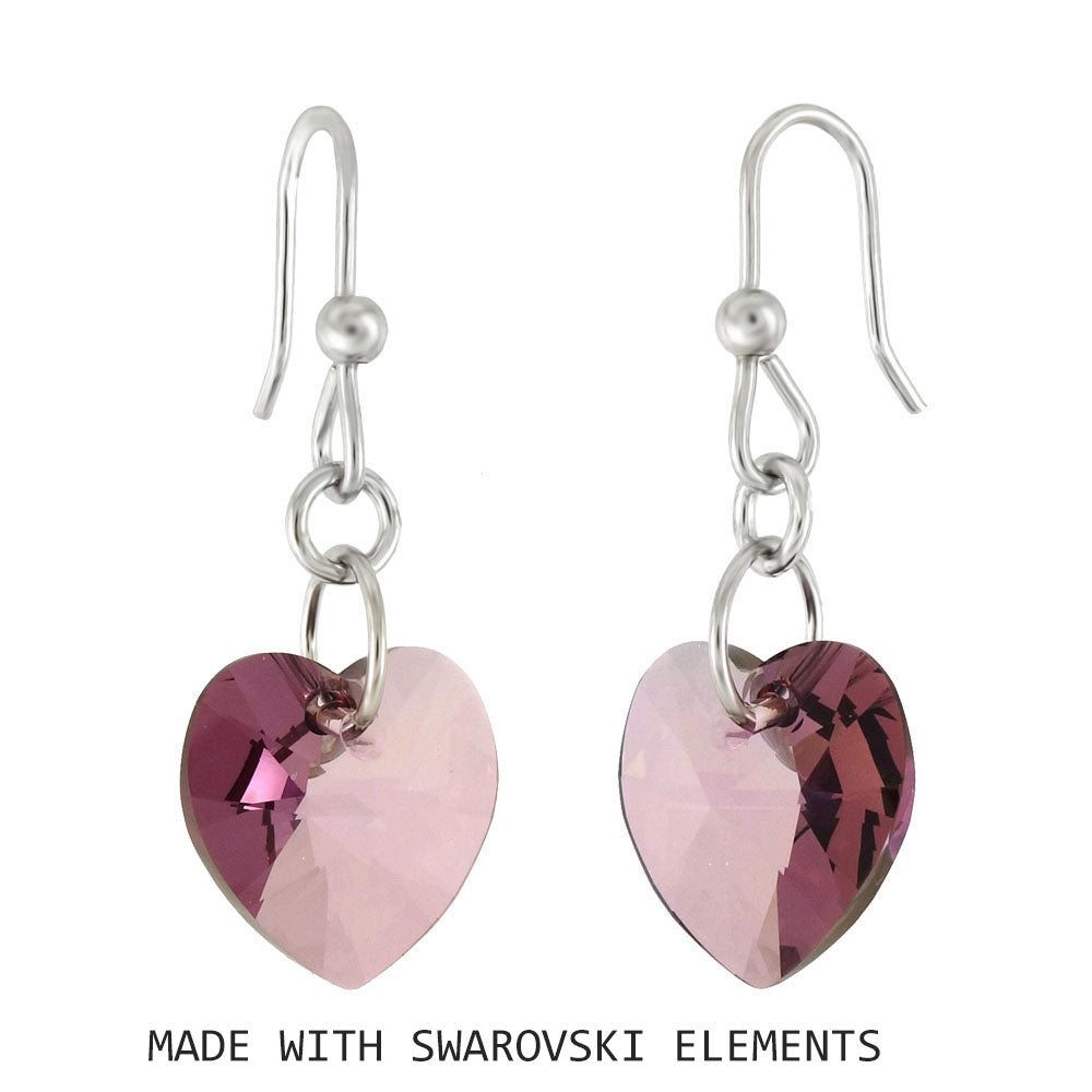 Italian Sterling Silver Heart Ant Pink Swarovski Earrings