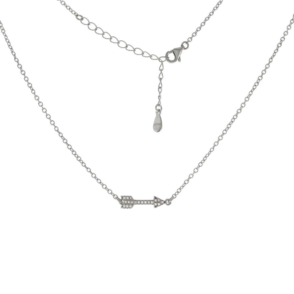 CZ Arrow Rhodium Pendant Necklace