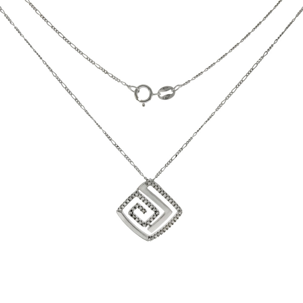 CZ Greek Symbol W 0 5MM 16" Figaro Rhodium Chain