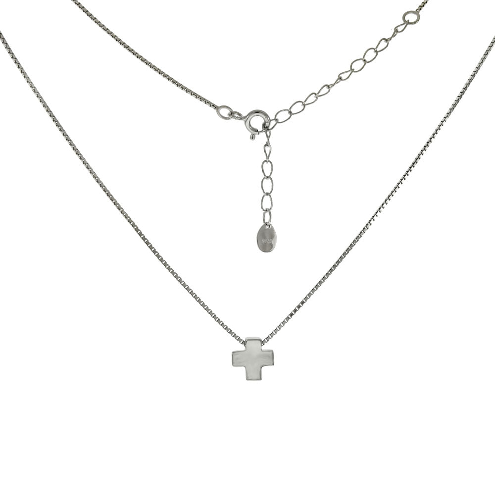 Sterling Silver German Cross W 0 8mm Box Chain Rhodium