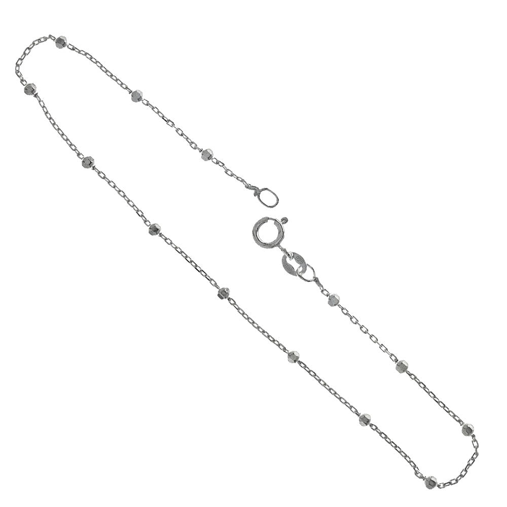 Italian Sterling Silver Rolo Alternate D/C Beads Anklet