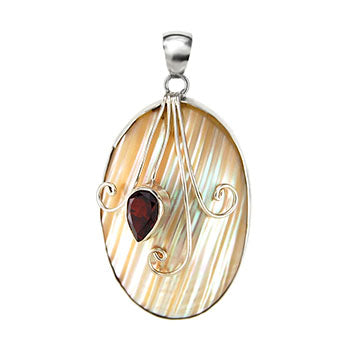 Sterling Silver Garnet Oval Shell Pendant