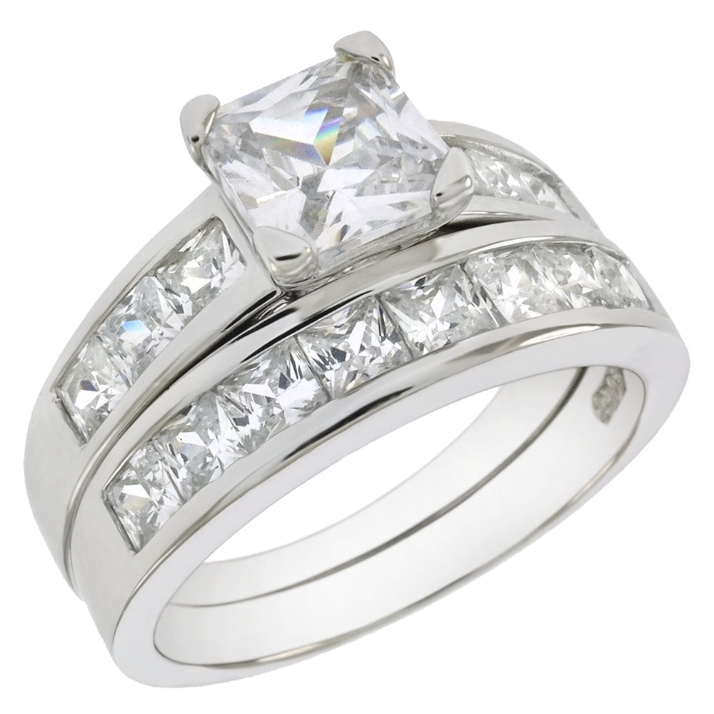 6mm Princess Cut Silver Engagement Wedding Ring