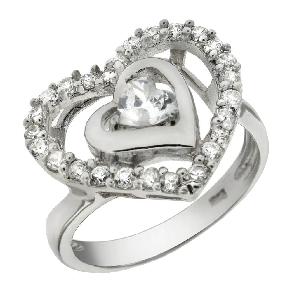 Sterling Silver Cubic Zirconia Double Heart Ring
