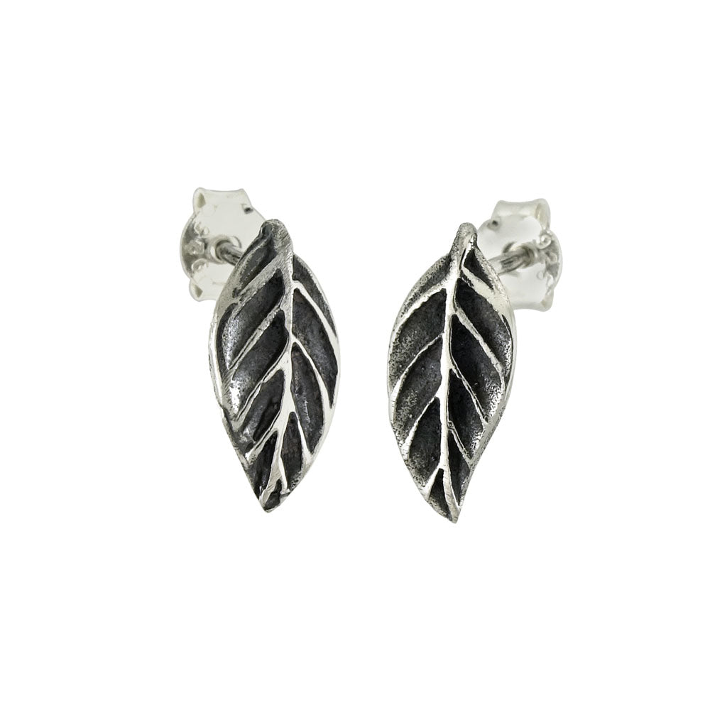 Sterling Silver Leaf Oxidized Stud Earrings