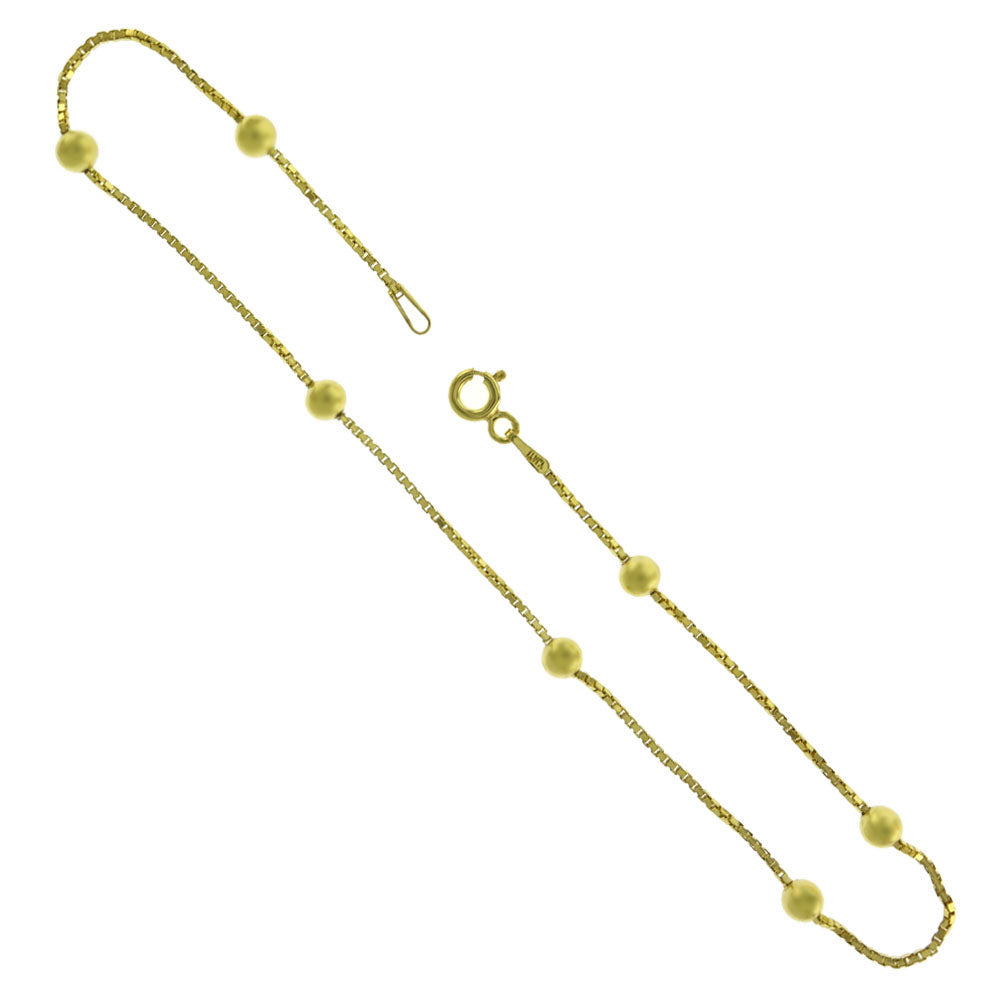 Box Chain with Bead Silver Gold Plated Anklet