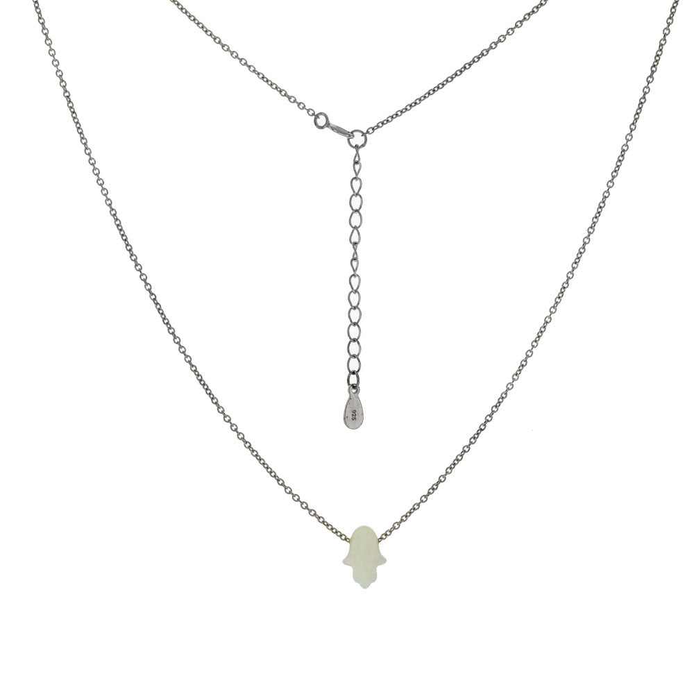 Simulated White Opal Hamsa Pendant Necklace