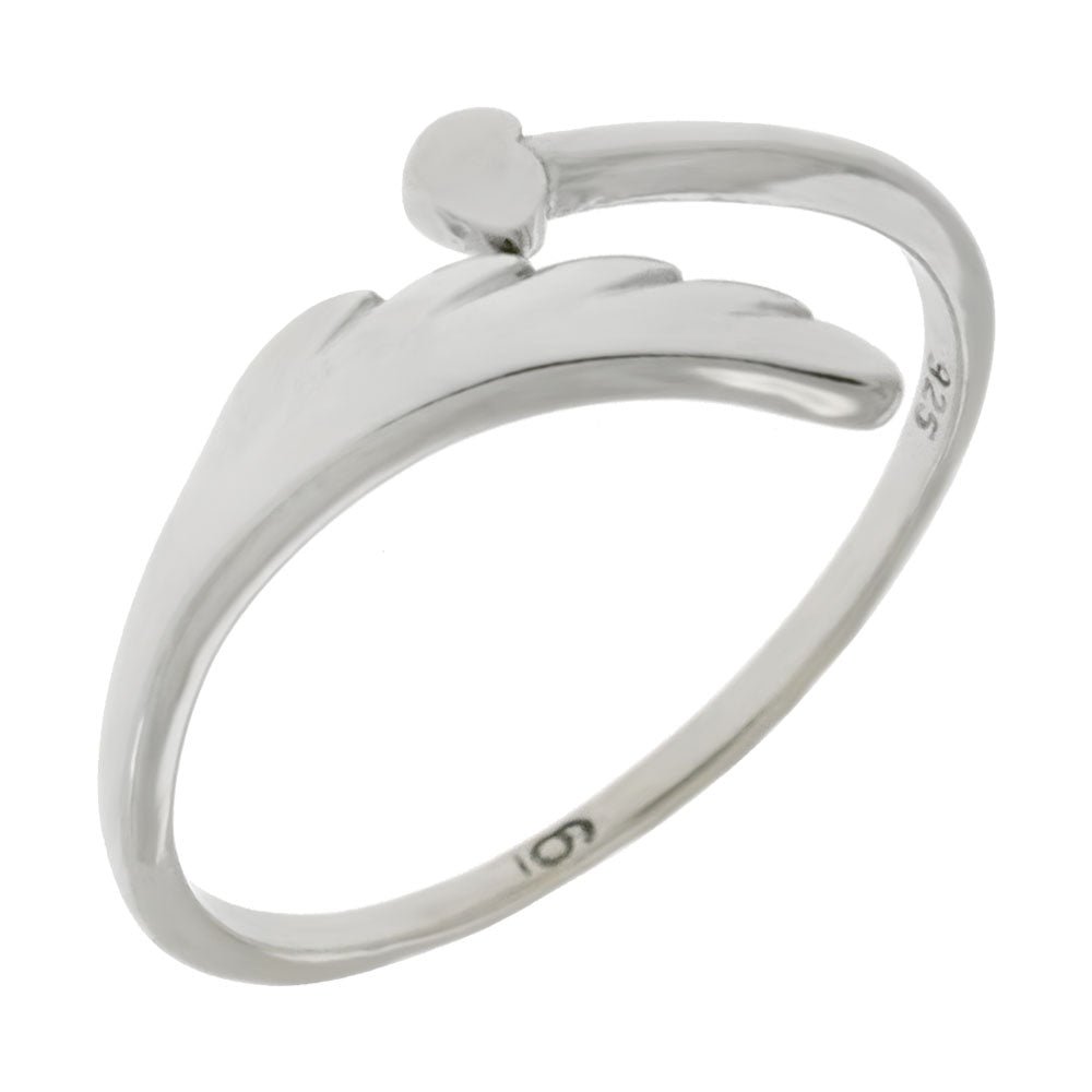 Angel Wing Heart Rhodium Ring