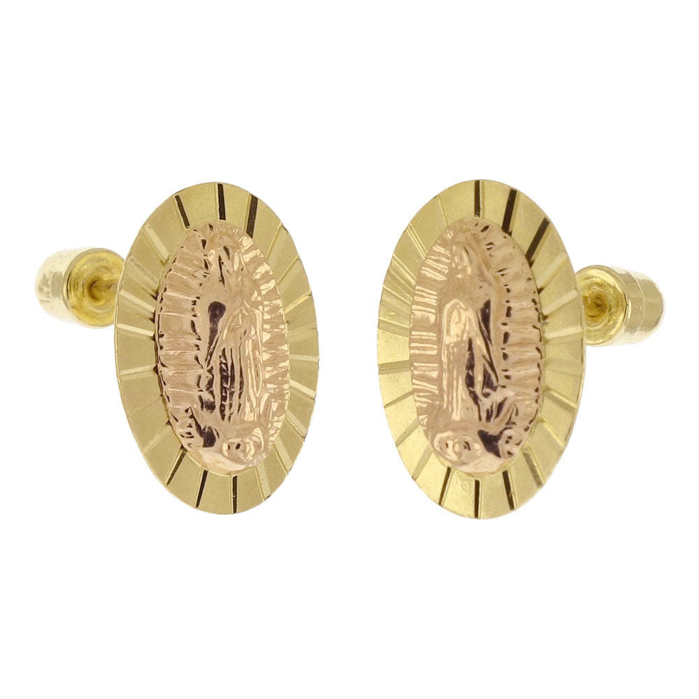 14K Gold Two Tone Lady of Guadalupe Screw Back Stud Earrings