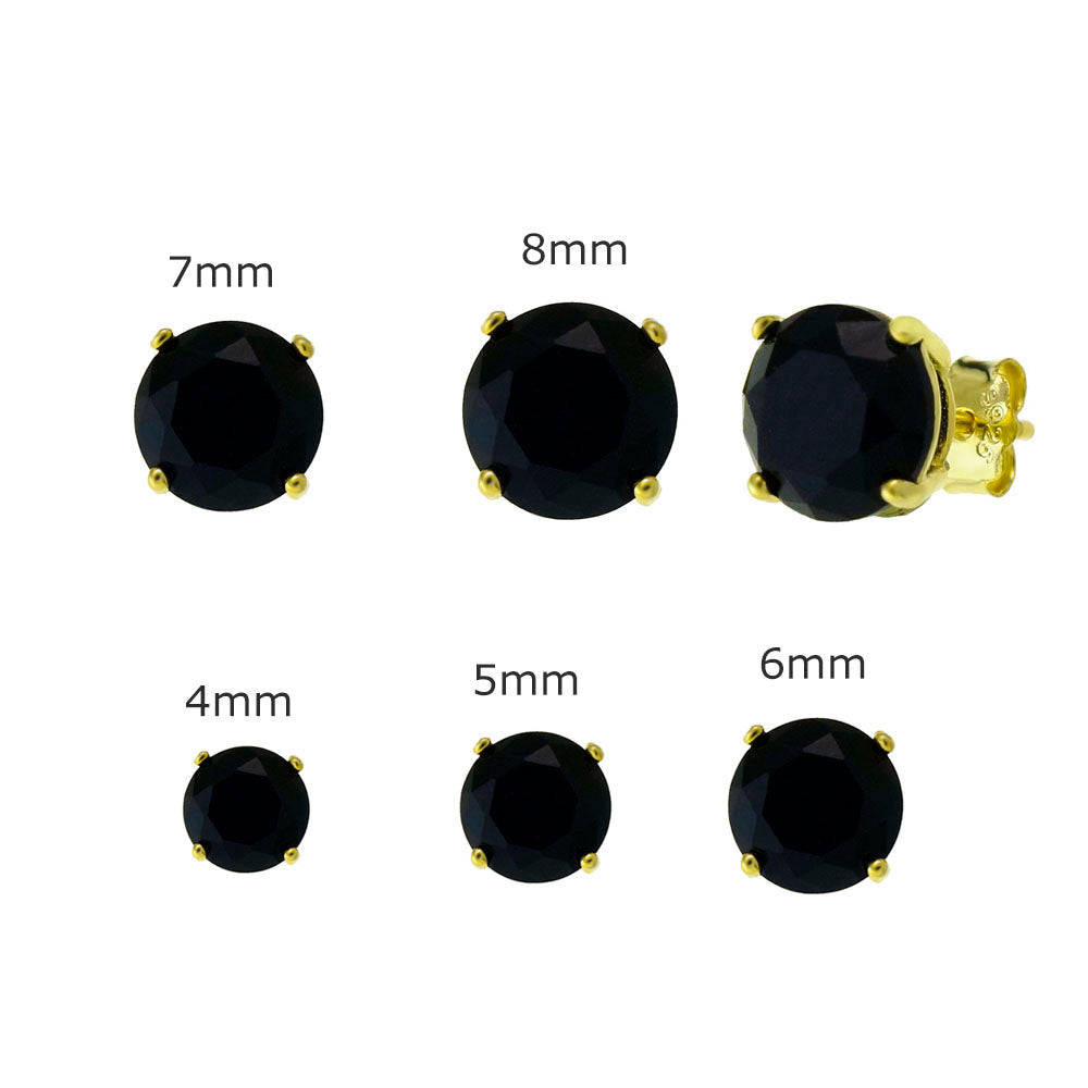 Sterling Silver Rd Black CZ Gold Plated Casting Stud Earrings