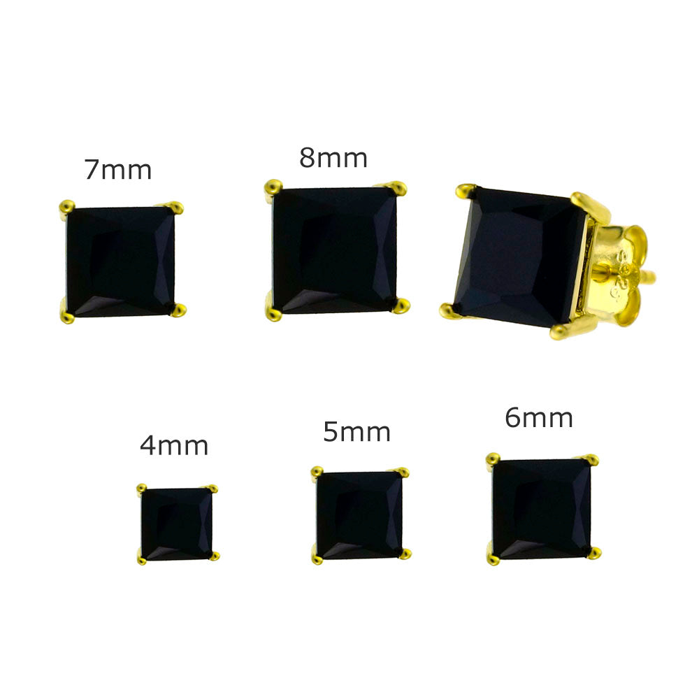 Sterling Silver Gold Plated Square Black CZ Stud Earrings