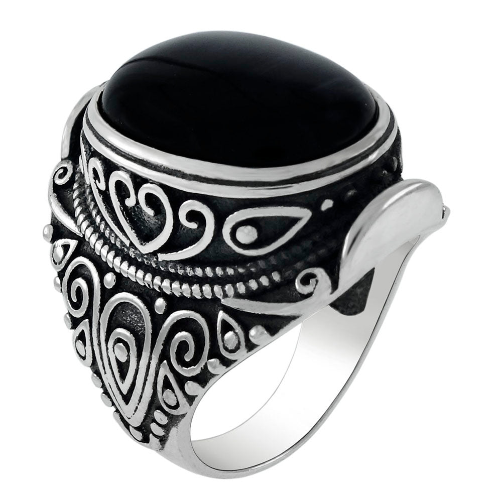 Oval Cat Eye Sterling Silver Oxidized Ring