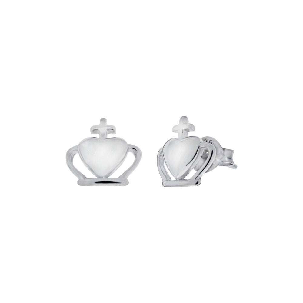 Sterling Silver Crown Rhodium Stud Earrings