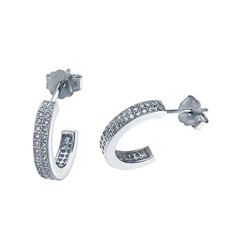 Sterling Silver Micro Pave 2 Lines CZ Earrings