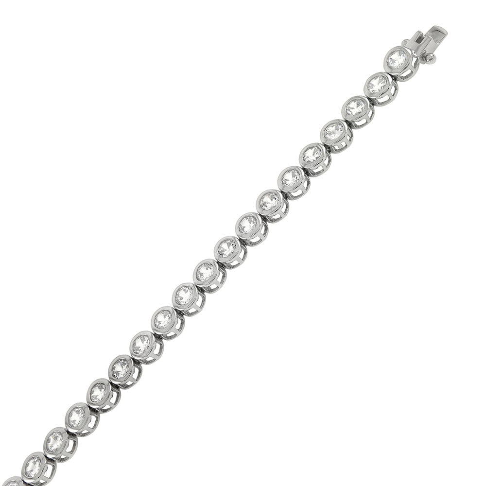 Round Bezel Set Sterling Silver Tennis Bracelet