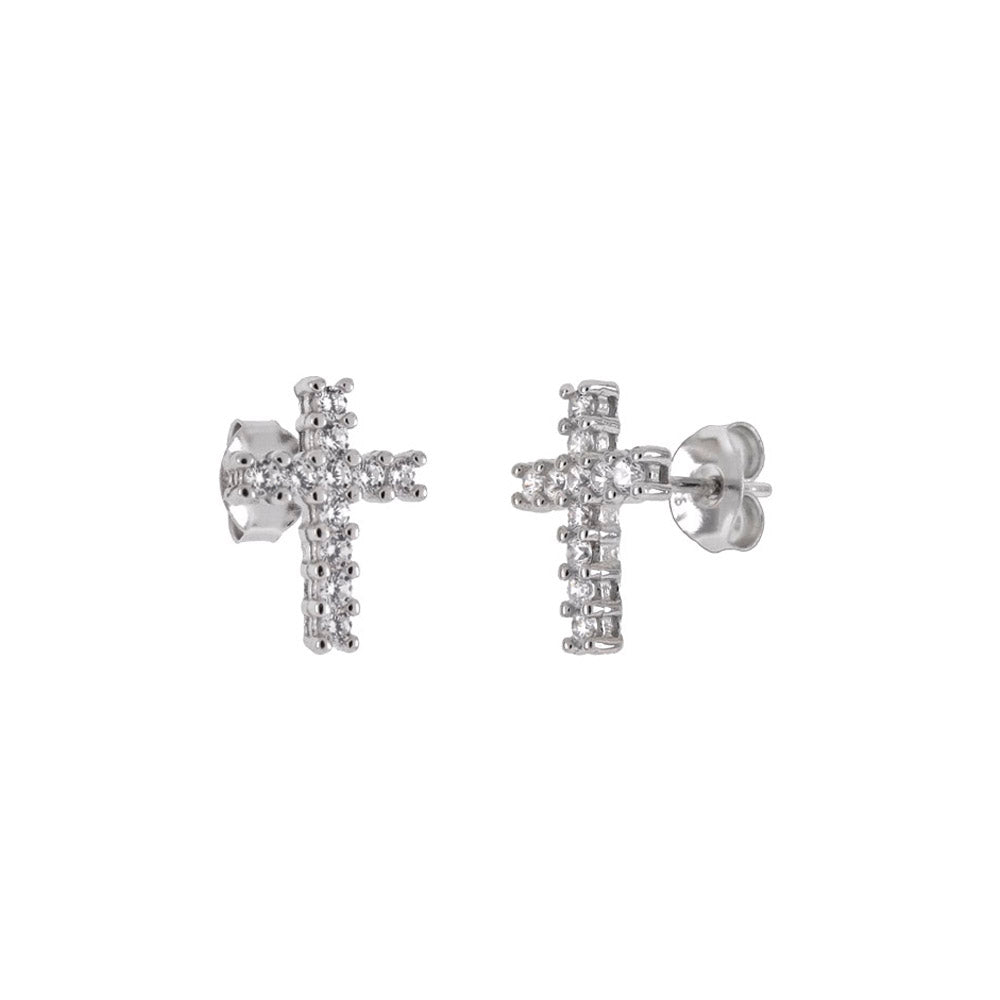 Cross Rhodium Stud Earrings