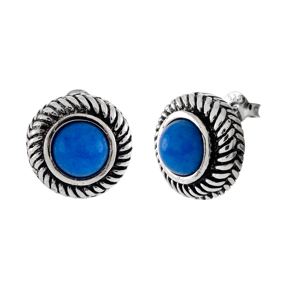 7mm Blue Cabochon Sterling Silver Stud Earrings