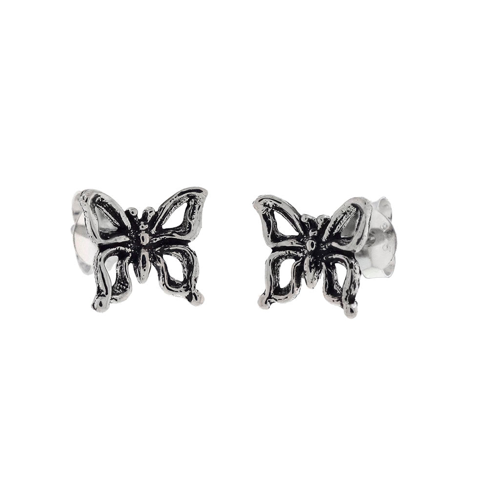 Sterling Silver Butterfly Oxidized Stud Earrings