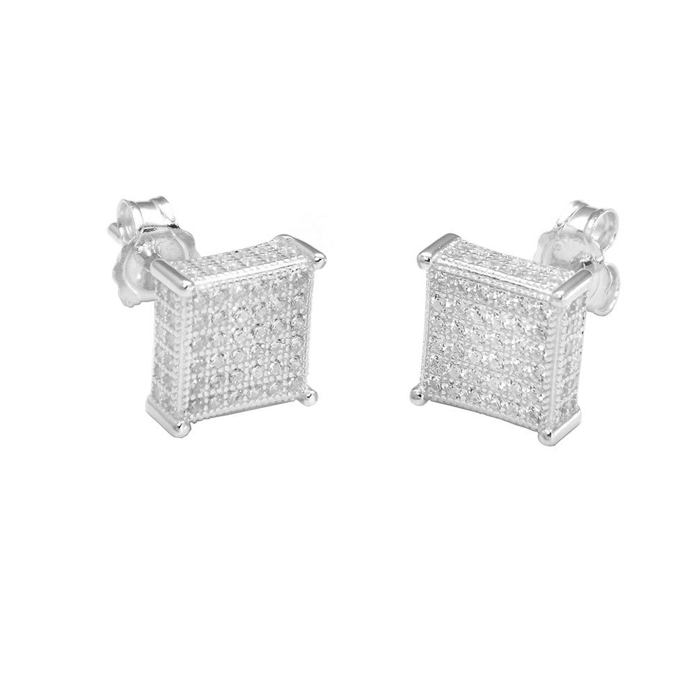 6 Lines Micro Pave CZ Sterling Silver Square Stud Earrings