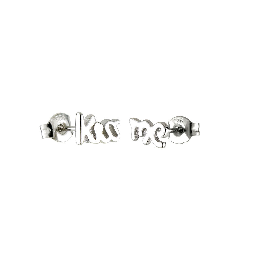 Sterling Silver KISS ME Rodium Stud Earrings