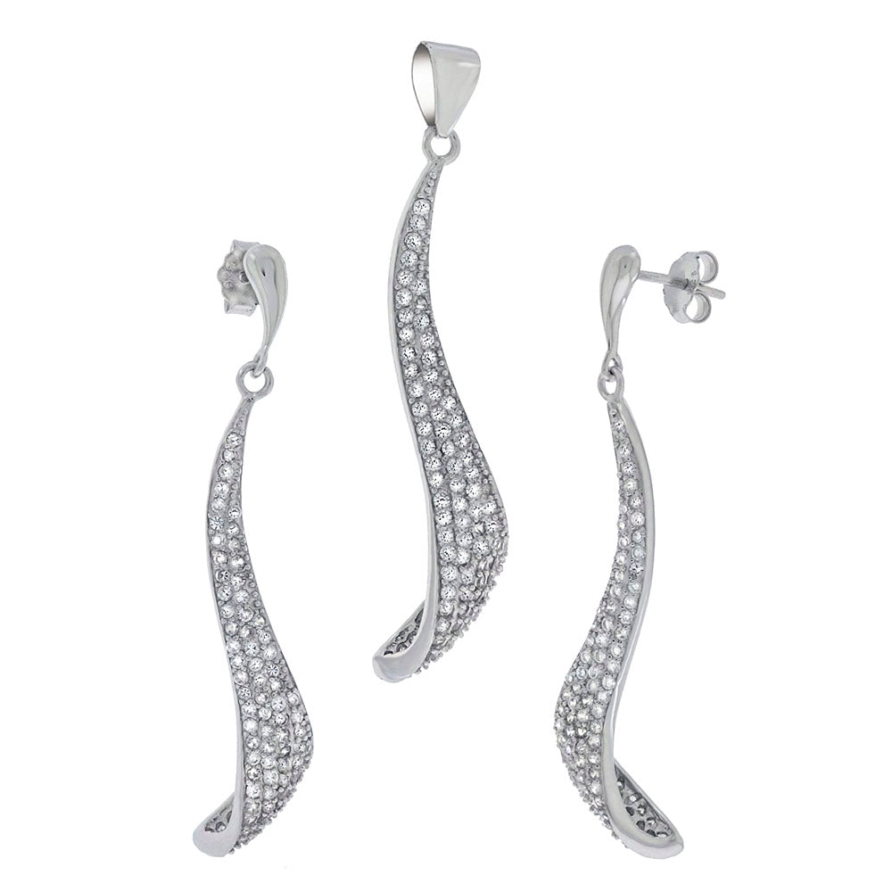 Sterling Silver Micro Paved Swirl Earring Pendant Set