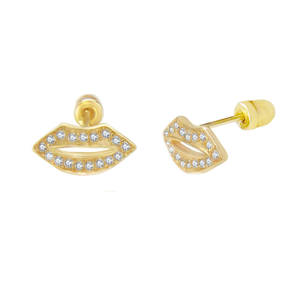 14K Gold Lips Stud Earrings