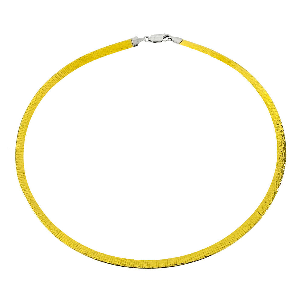 Italian Sterling Silver 4mm Reversible Omega Hammered Necklace