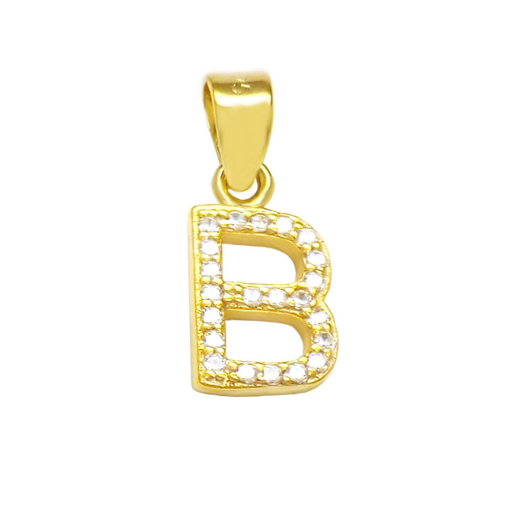 Sterling Silver Small Initial B CZ Pendant Gold Plated