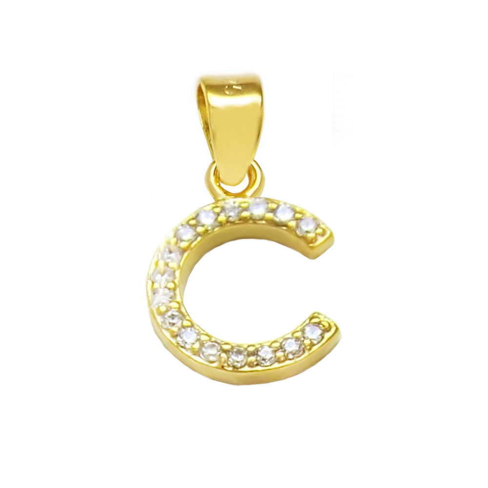 Sterling Silver Small Initial C CZ Pendant Gold Plated