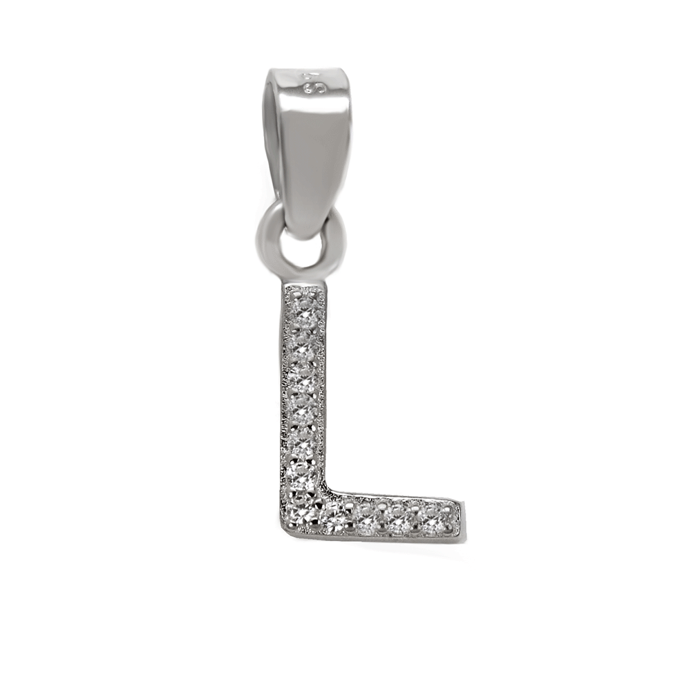Sterling Silver Small Initial L CZ Pendant Rhodium