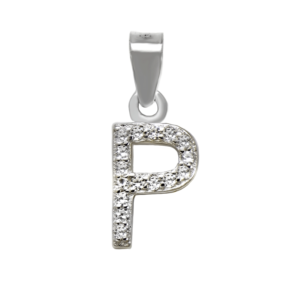 Sterling Silver Small Initial P CZ Pendant Rhodium
