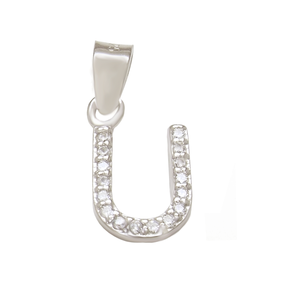 Sterling Silver Small Initial U CZ Pendant Rhodium