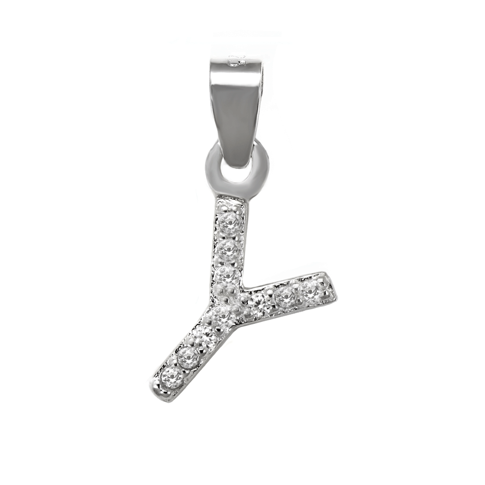 Small Initial Y CZ Pendant Rhodium