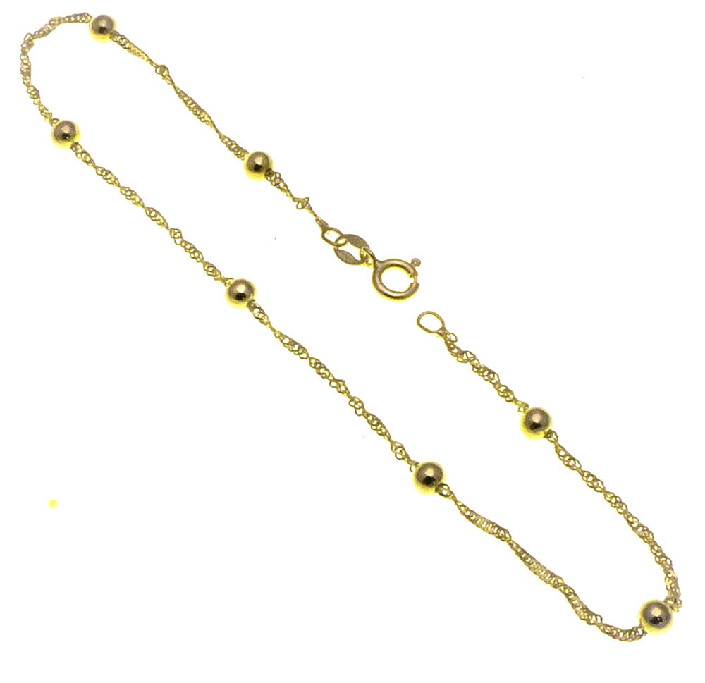 Sterling Silver 1 5mm Singapore 4mm Bead Gold Plated Anklet