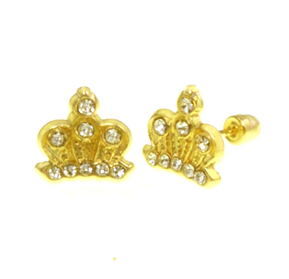14K Gold Crown Screw Back Stud Earrings