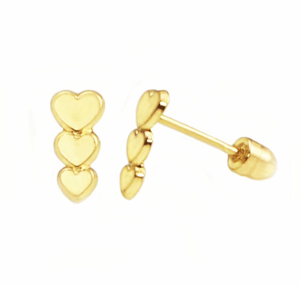 14K Gold Graduated Heart Screw On Stud Earrings
