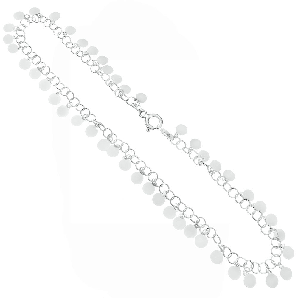 flat circle disc sterling silver anklet