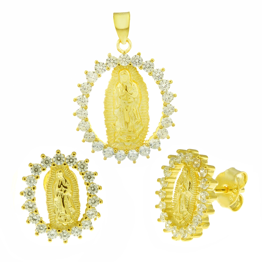 Lady of Guadalupe Gold Plated Earrings Pendant Set