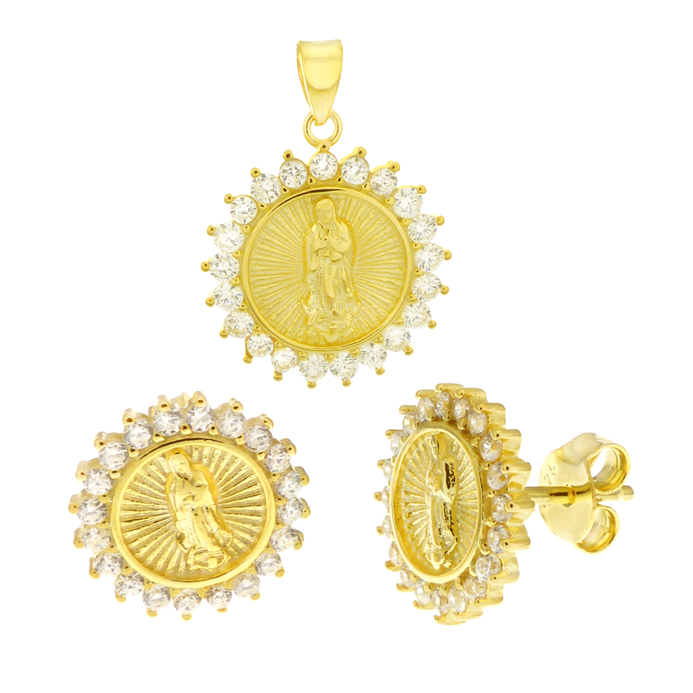Lady of Guadalupe Gold Plated Earrings Pendant Set