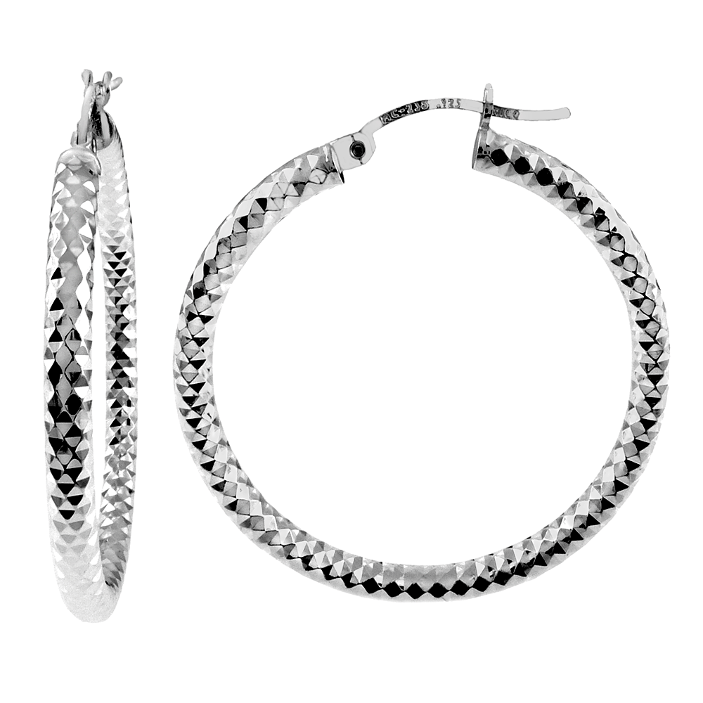 3.2mm Round Tube D C Hoop Earrings