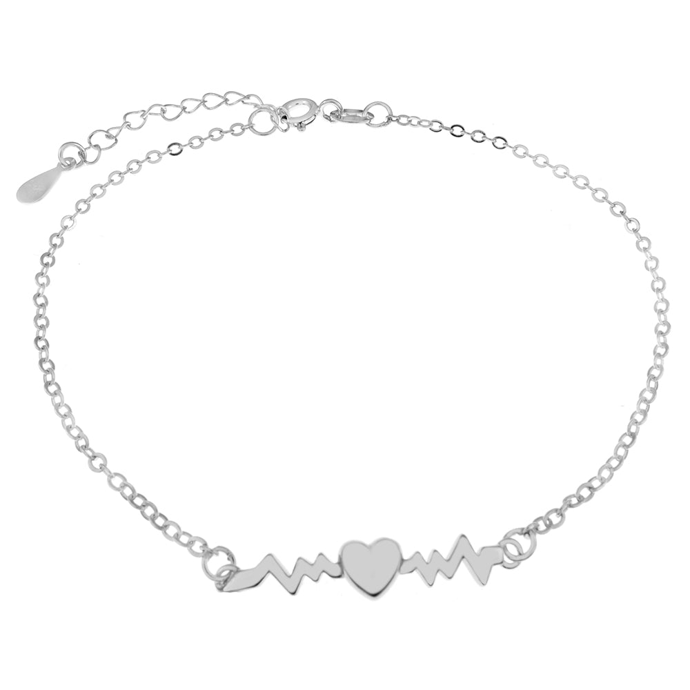 Sterling Silver Heartbeat Rhodium Bracelet