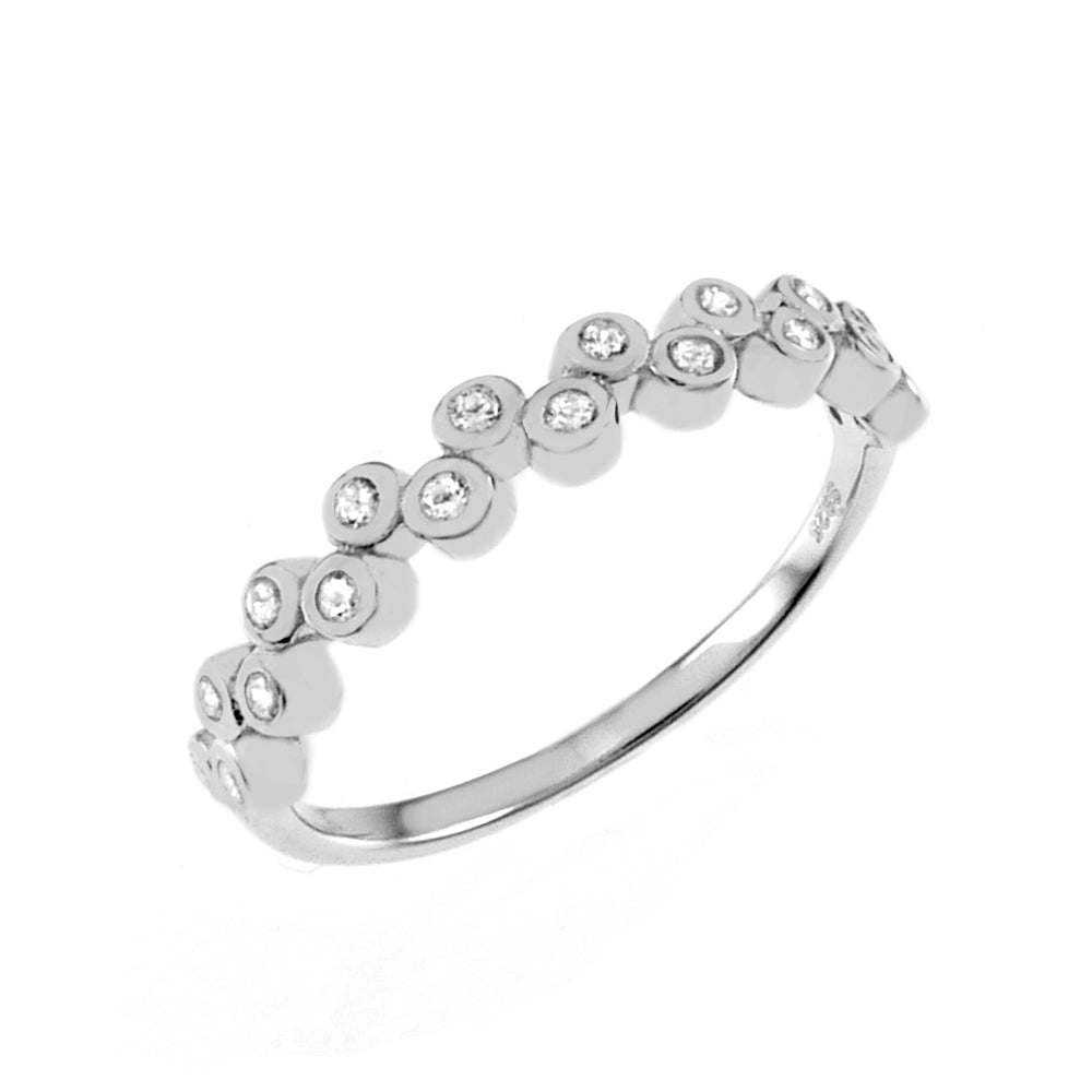 2 Lines CZ Bezel Set Sterling Silver Band Ring