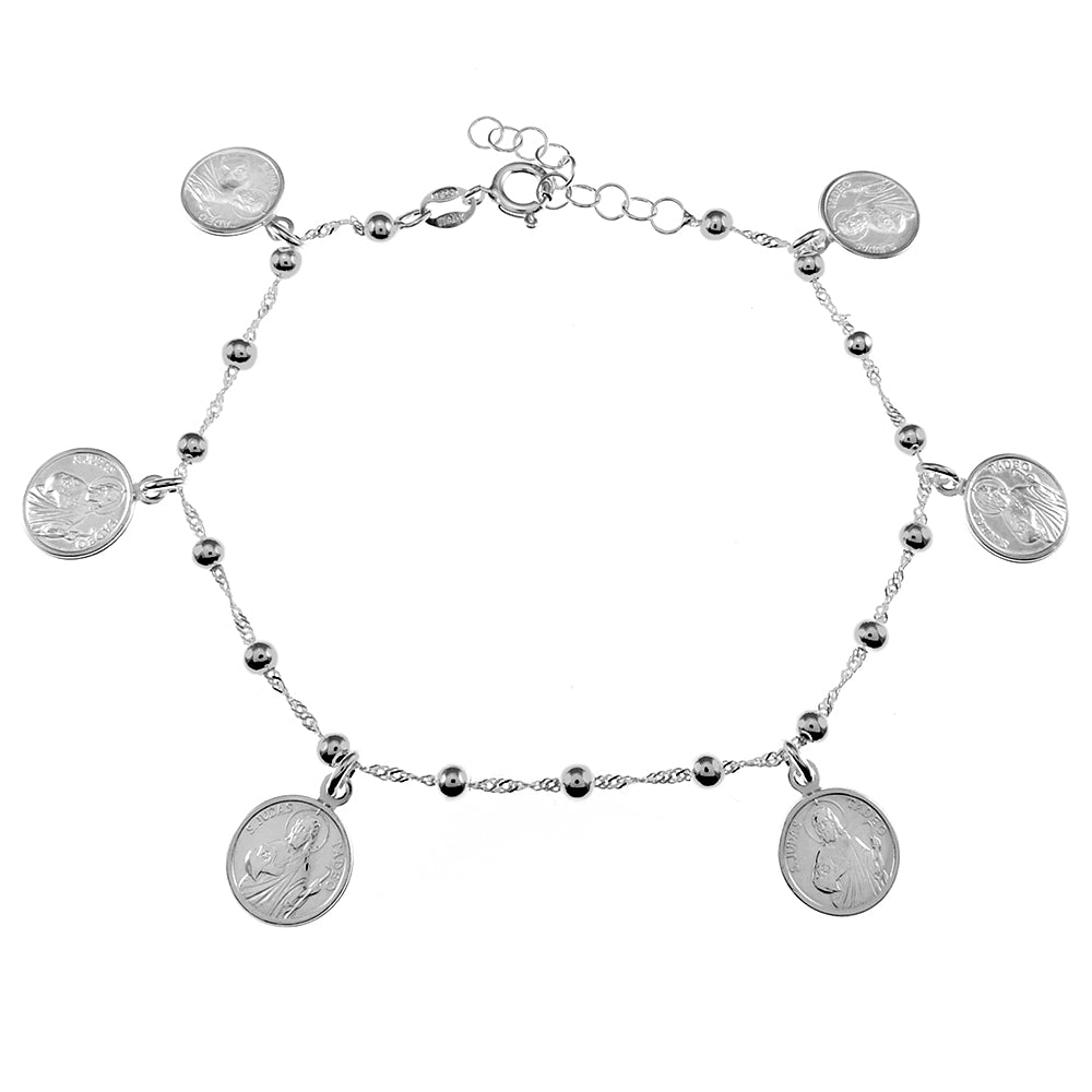 Saint Jude Medal Charm Sterling Silver Bracelet