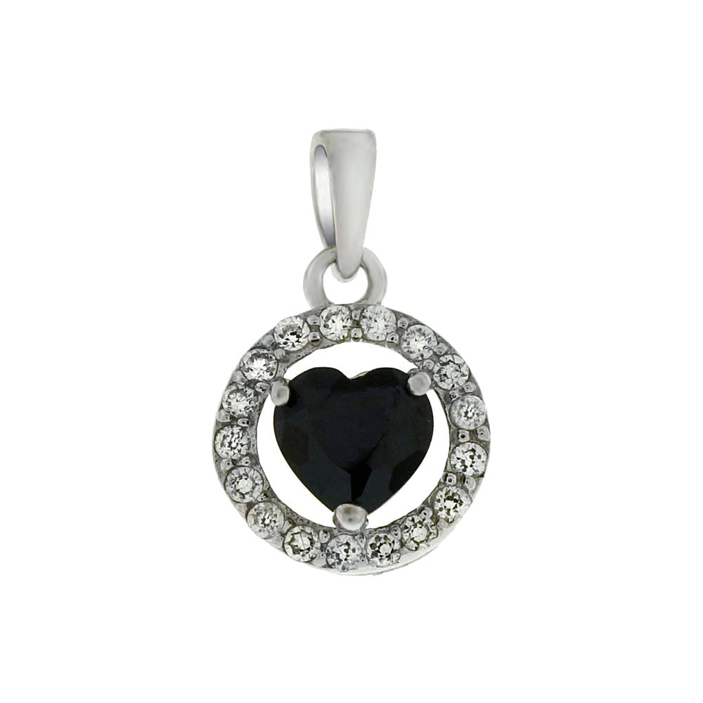 Sterling Silver Halo Black CZ Heart Pendant
